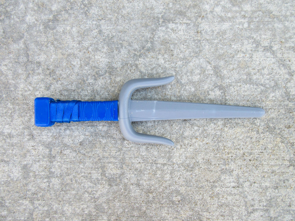 Plastic toy sai (weapon) with a blue handle