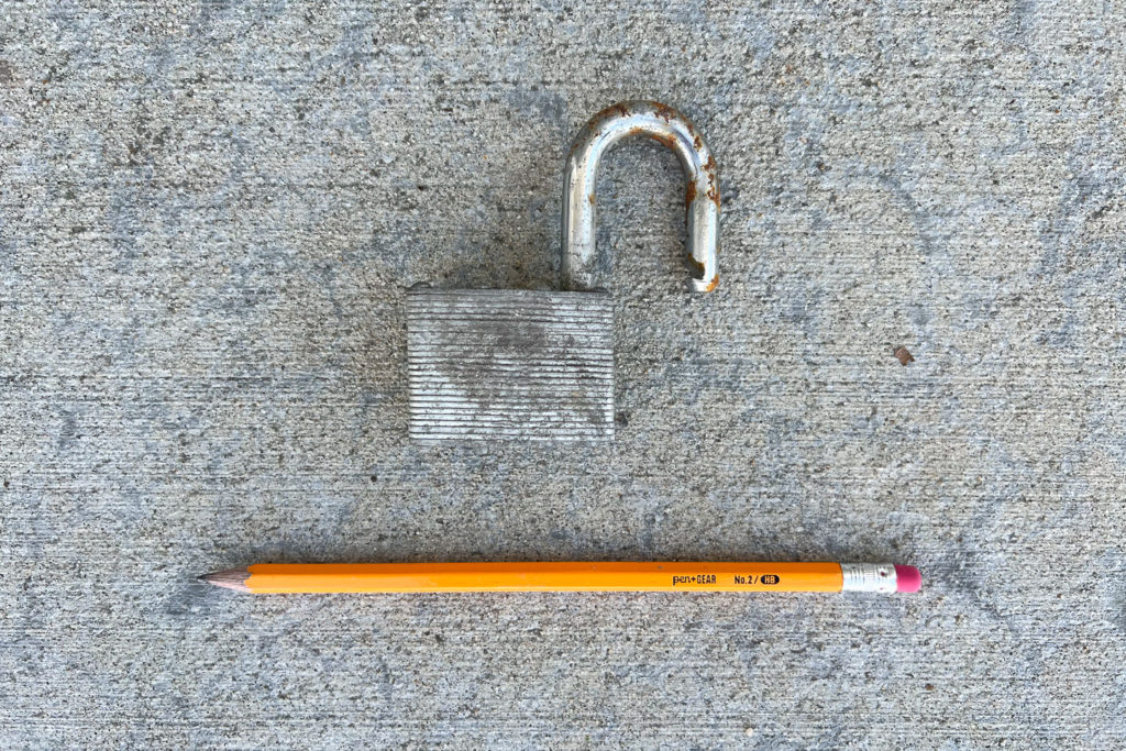 Rusty lock and Number 2 pencil